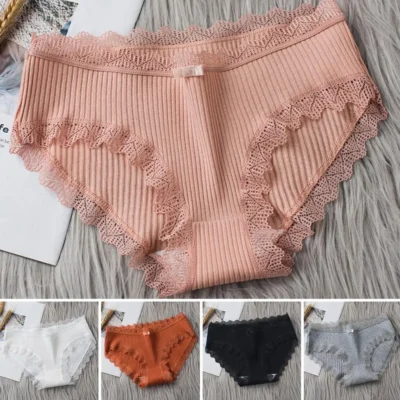 Women Underpants Thread Mid Waist Lace Edge Underwear Solid Color Elastic Cotton Crotch Undergarments Female Clothes For Daily - Image 5