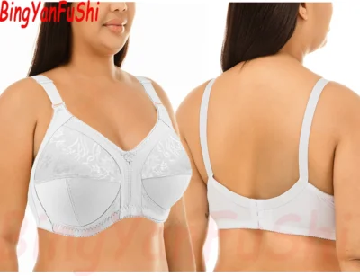 Seamless White Black Khaki Lace Bra Full-Coverage Big Cup C D E F G Support Push Up Bras For Women Sexy Comfort Cotton BHS C02 - Image 2