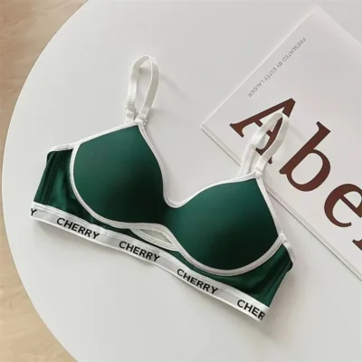 Summer Striped Lettering Light Face Gathered Anti-sagging Casual Black Bra No Scar Underwear Women No Steel Ring Bra - Image 4