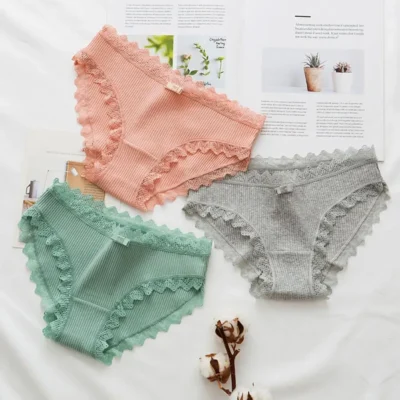 Women Underpants Thread Mid Waist Lace Edge Underwear Solid Color Elastic Cotton Crotch Undergarments Female Clothes For Daily - Image 2