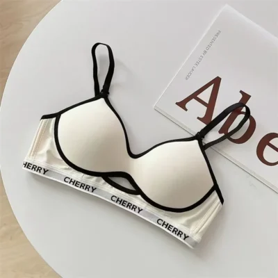 Summer Striped Lettering Light Face Gathered Anti-sagging Casual Black Bra No Scar Underwear Women No Steel Ring Bra - Image 3