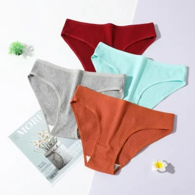 Seamless Panties Ribbed Cotton Briefs Ladies Low Waist Bikini Panty Sports Underwear Girls Breathable Solid Color Underpants