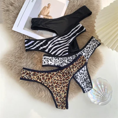 Low Cut Ultra Thin Thong Women Seamless T-shaped Panties Girls Bikini G-string Solid Leopard Underwear