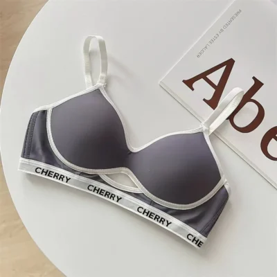 Summer Striped Lettering Light Face Gathered Anti-sagging Casual Black Bra No Scar Underwear Women No Steel Ring Bra - Image 5